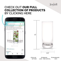 Joyjolt Faye 13Oz Highball Glasses, 6Pc Tall Glass Sets. Lead-Free Crystal Drinking Glasses. Water Glasses, Mojito Glass Cups, Tom Collins Bar Glassware, and Mixed Drink Cocktail Glass Set