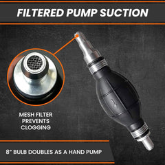 Fuel Transfer Pump - Gas Siphon Pro Pump for Gasoline, Oil, Diesel, Water, Liquid, Fluid W/ 9 Ft Hose - Portable Hand Gas Pump Includes Brass Tip Weight and Pinch Clip - 3.5 Gls/Min