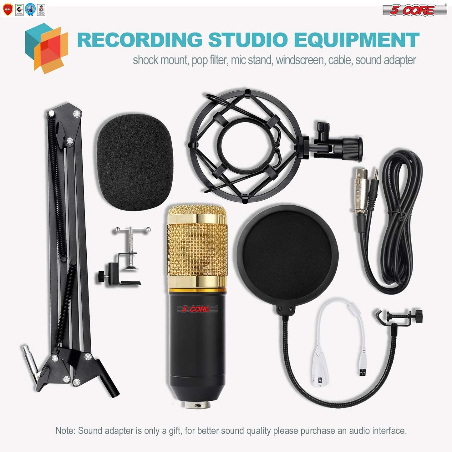 5Core Recording Microphone Podcast Bundle Professional Condenser