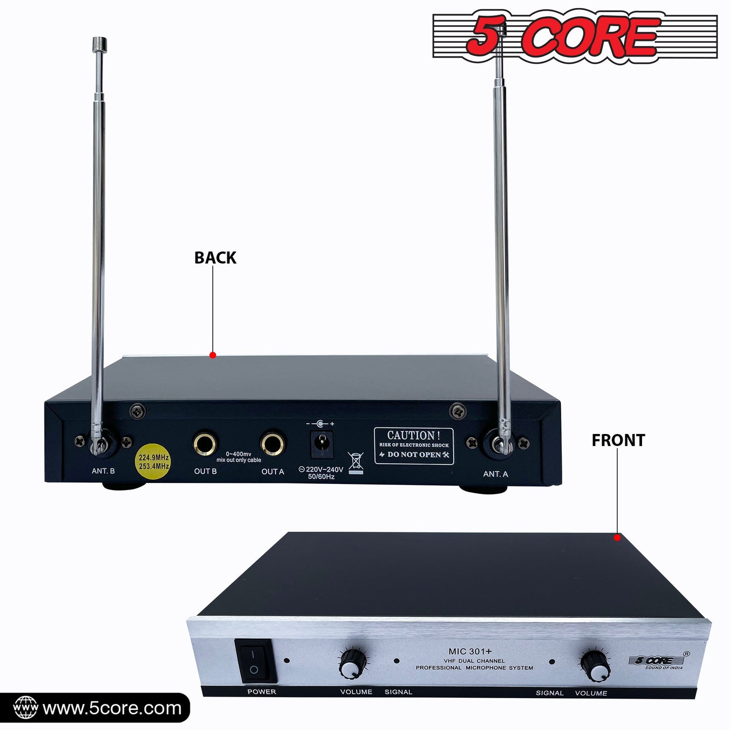 5Core Wireless Microphone VHF Handheld Microfono Inalambrico & 1