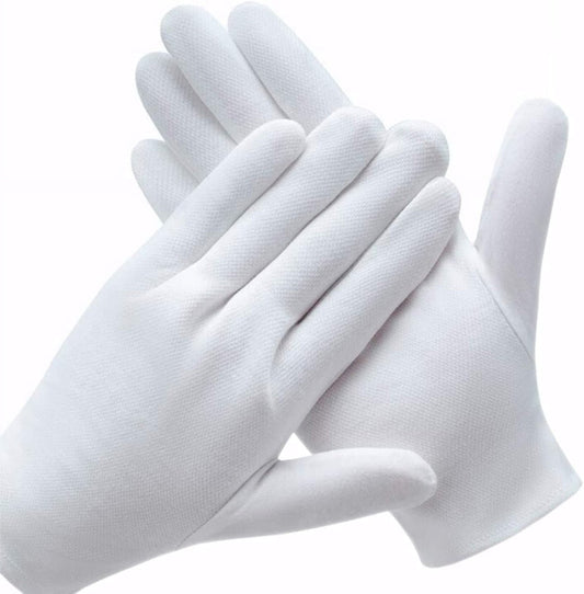 12 Pairs White Cotton Gloves for Serving Inspection Costume - Cloth Gloves for Dry Hands Eczema SPA Moisturizing - Camel Supplies