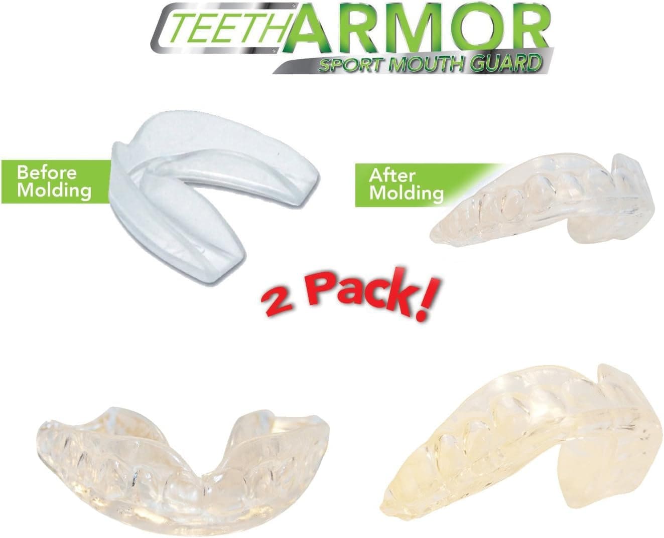 Professional Sport Mouth Guards- 2 Pack - No BPA - Safe Clear Color - No Color Additive - Athletic Teeth Mouth Guards - Fit Any Mouth Size - Custom Fit - Free Carrying Case Included