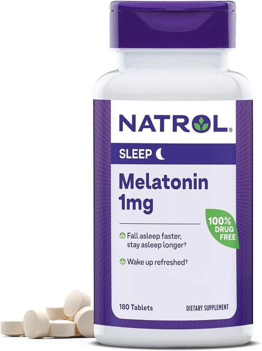 Natrol, Melatonin Tablets Helps You Fall Asleep Faster Stay Asleep Longer Faster Absorption 100 Vegetarian 1Mg, 180 Count