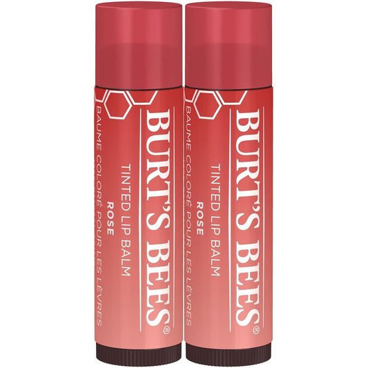 Burt'S Bees Lip Tint Balm with Long Lasting 2 in 1 Duo Tinted Balm Formula, Color Infused with Deeply Hydrating Shea Butter for a Natural Looking Buildable Finish, Petal Rose (2-Pack)