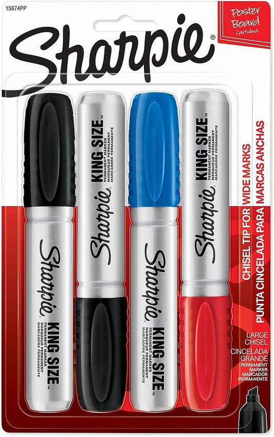 Sharpie King Size Permanent Marker, Large Chisel Tip, Great for Poster Boards, Assorted, 4 Count