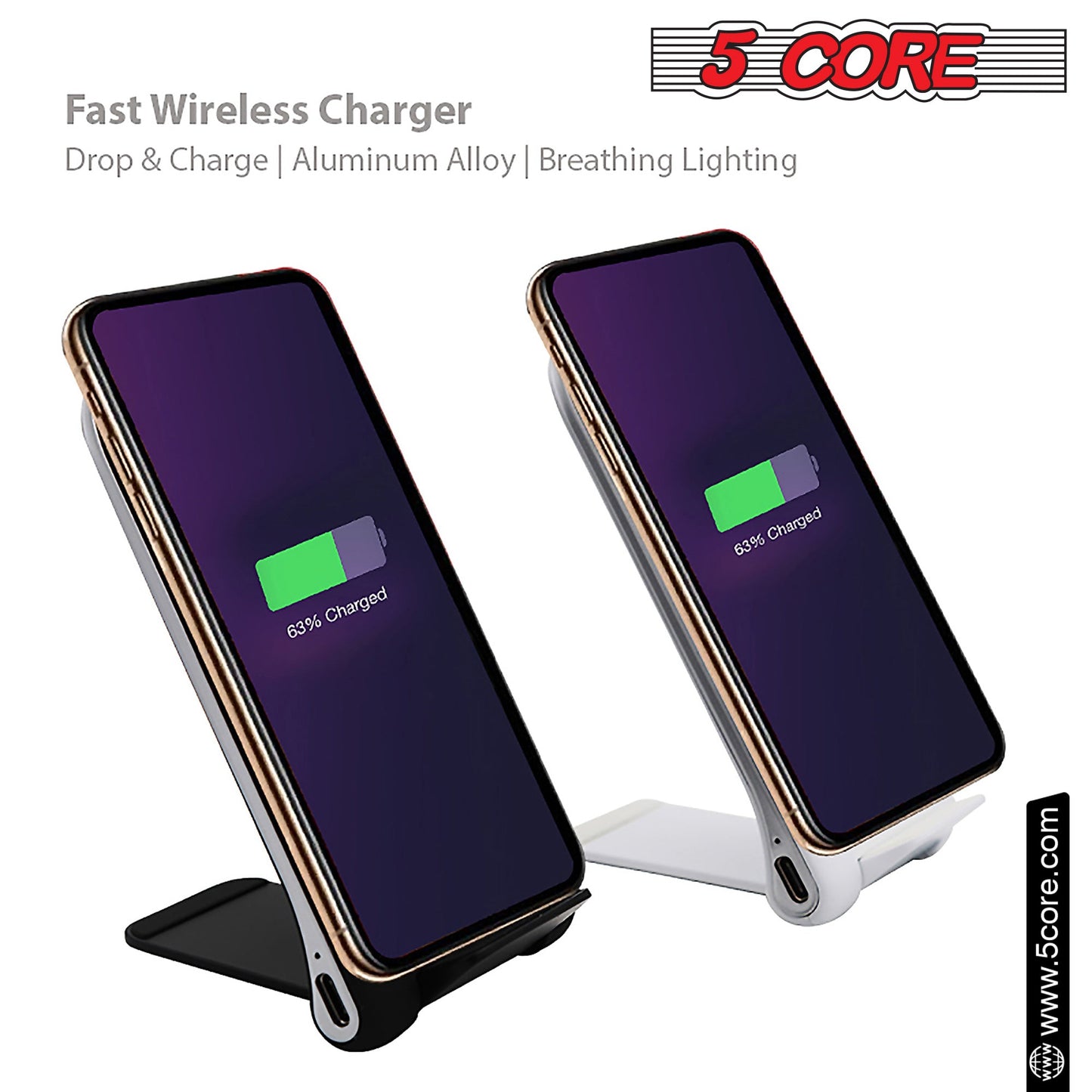 5Core Fast Wireless Charger Phone 2Pack Qi Certified 10W Cellphone