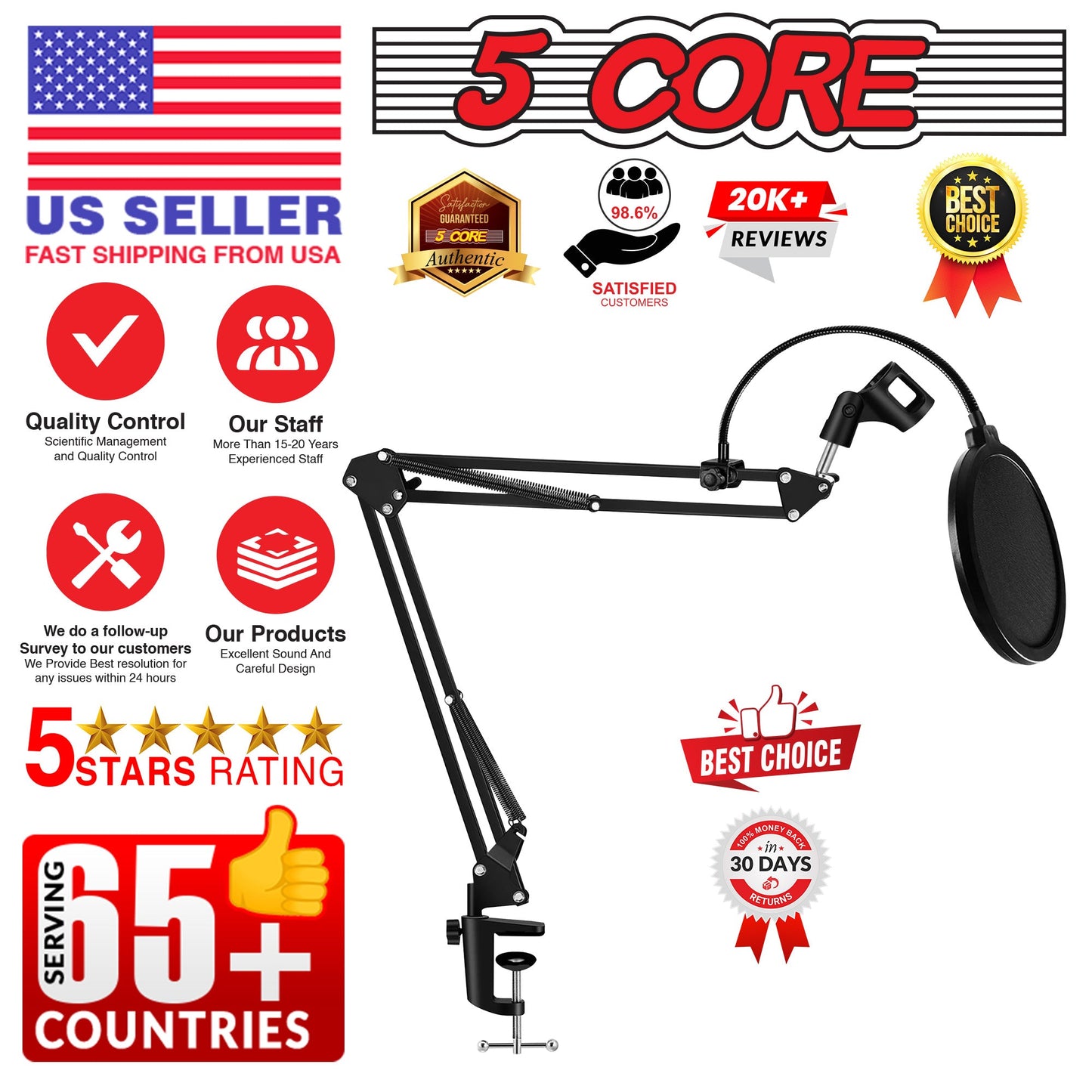 5Core Microphone Arm Stand Desk Suspension Boom Scissor Desktop Mic