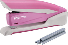 Bostitch Office Inpower Spring-Powered Desktop Stapler, 20 Sheet Capacity, One Finger Stapling, Includes 210 Staples, Jam Free, Opens for Tacking, Breast Cancer Awareness Pink