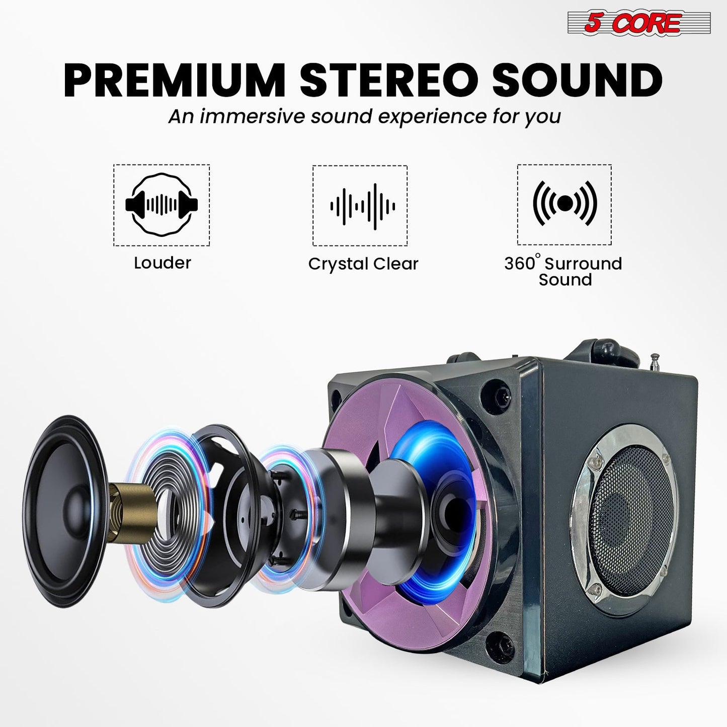 5Core Bookshelf Speaker Powered Studio Monitor Small Wired Active Home