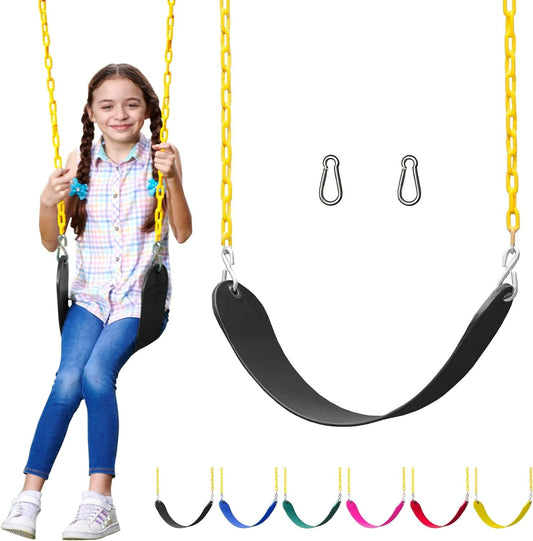 Jungle Gym Kingdom Swing for Outdoor Swing Set - Pack of 1 Swing Seat Replacement Kit with Heavy Duty Chains - Backyard Swingset Playground Accessories for Kids (Black﻿)