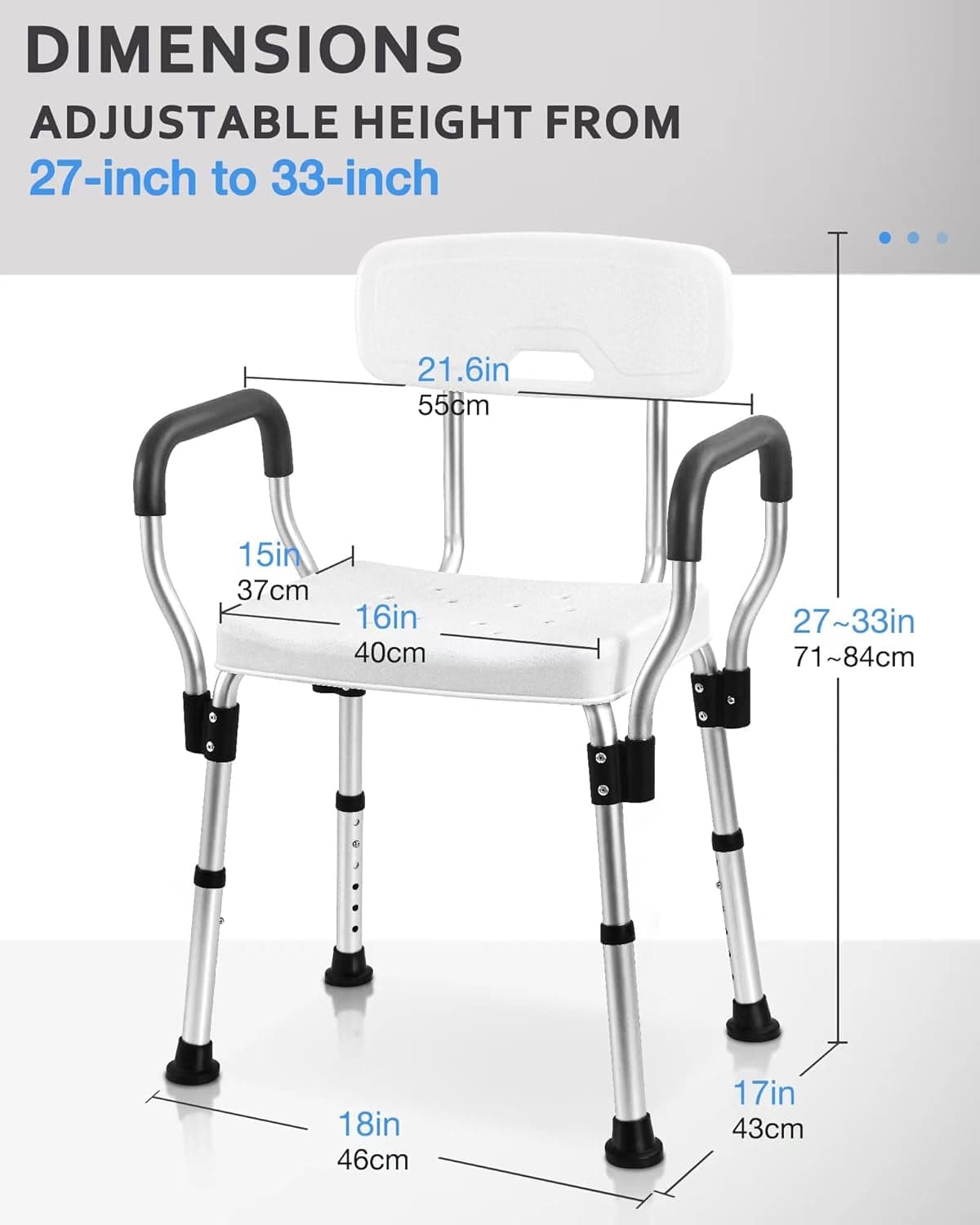 Shower Chair for inside Shower - Heavy Duty Shower Seat with Back - Shower Chair for Bathtub with Arms for Handicap - Shower Seats for Elderly - Shower Chair for Bathtub, 796C