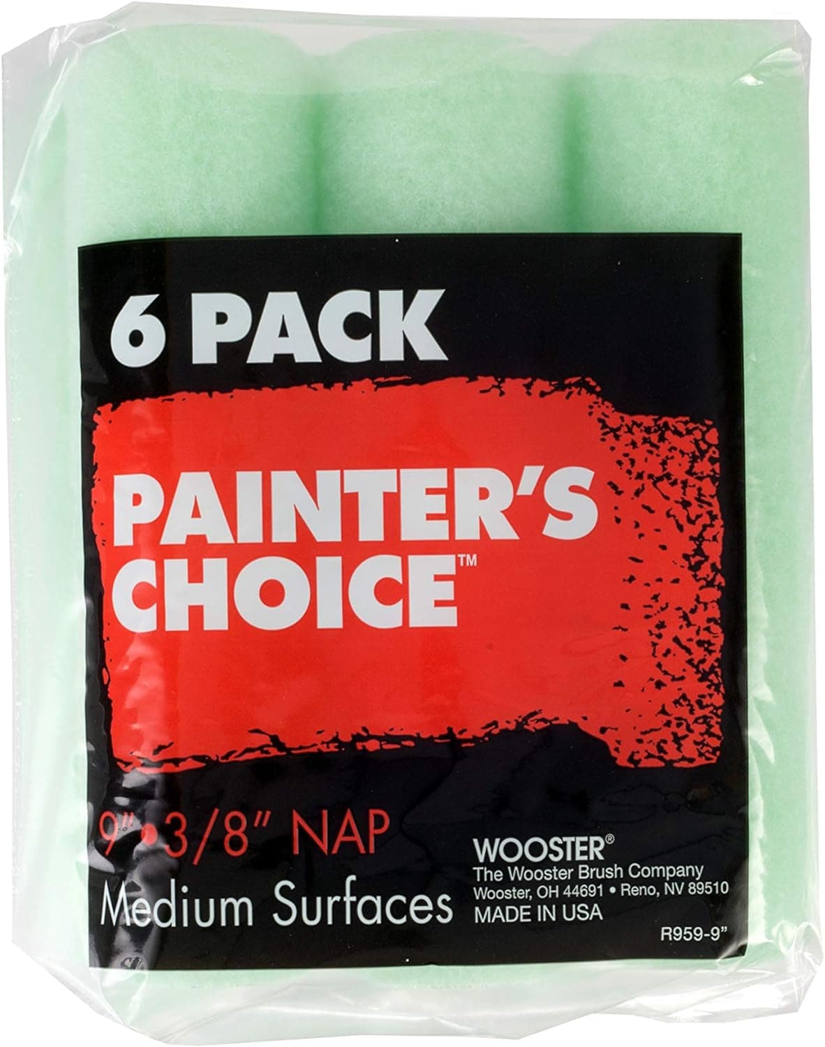 Wooster Brush, 6 Count (Pack of 1), R959 R959-9 Painter'S Choice Roller Cover 3/8 Inch Nap, 6-Pack, 9 Inch