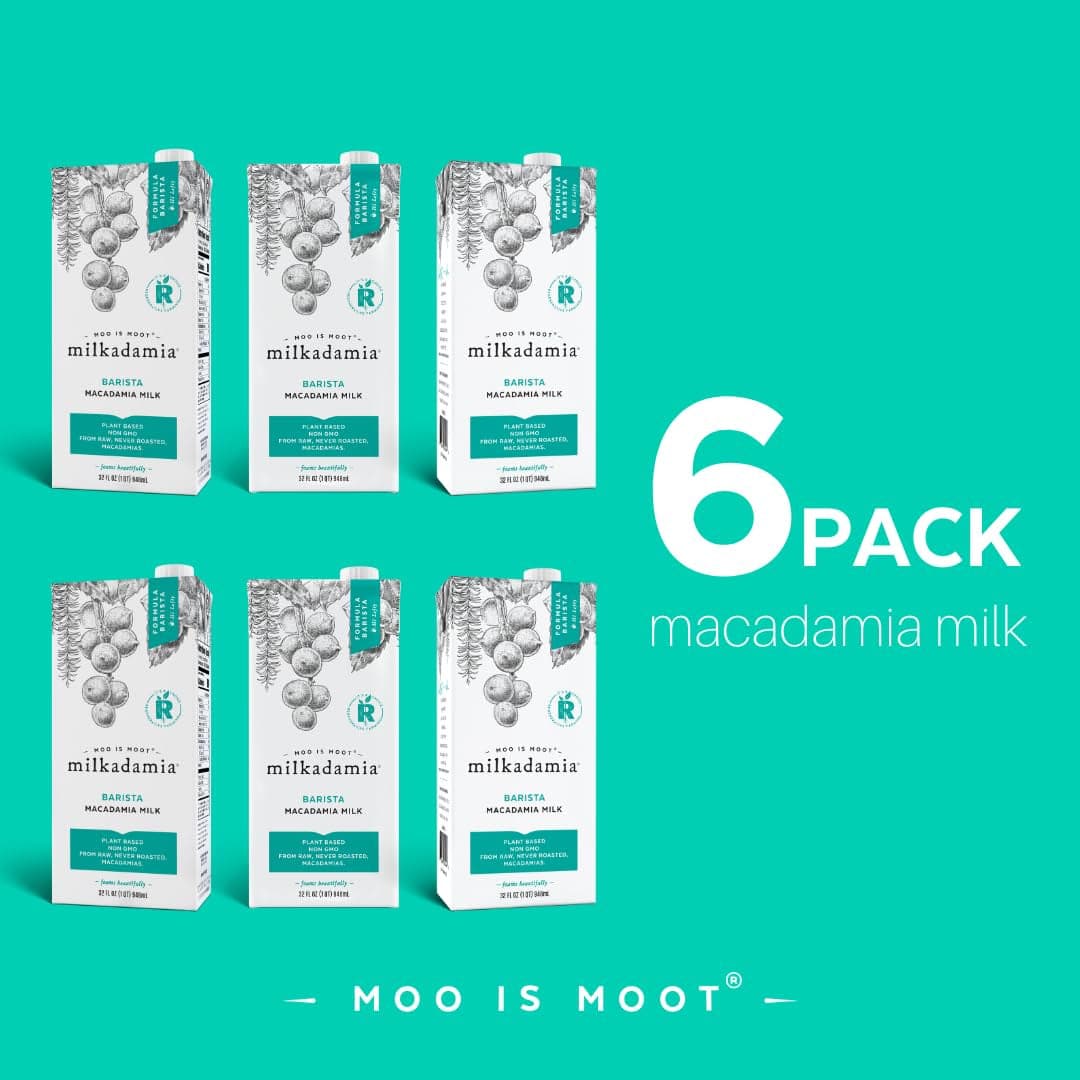 Milkadamia Macadamia Milk - Barista - 32 Fl Oz (Pack of 6) - Lactose Free Milk, Vegan Shelf Stable Milk, Plant Based Non Dairy Milk, Organic Dairy Free Macadamia Nut Milk