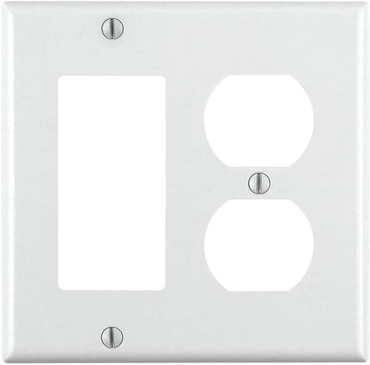 Leviton 80455-W 2-Gang 1-Duplex 1-Decora/Gfci Device Combination Wallplate, Standard Size, Thermoset, Device Mount, White