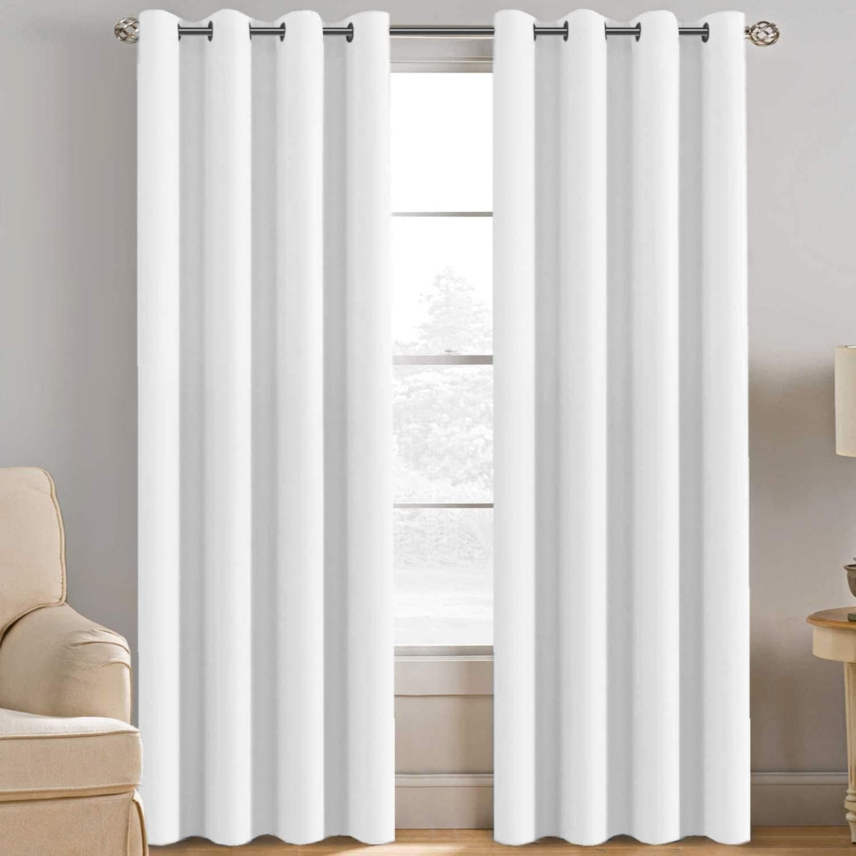 H.VERSAILTEX White Curtain 84 Inches Long for Living Room Thermal Insulated Window Treatment Panel for Dining Room, Elegant Soft Durable White Curtain for Door - One Panel - Grommet Top, 52"W X 84"L