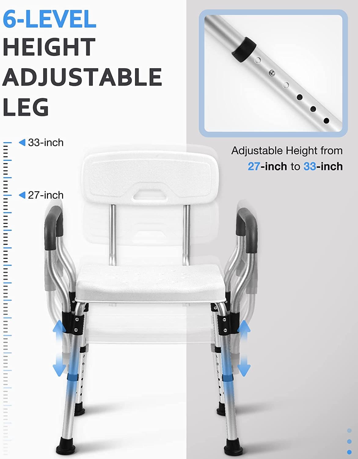 Shower Chair for inside Shower - Heavy Duty Shower Seat with Back - Shower Chair for Bathtub with Arms for Handicap - Shower Seats for Elderly - Shower Chair for Bathtub, 796C