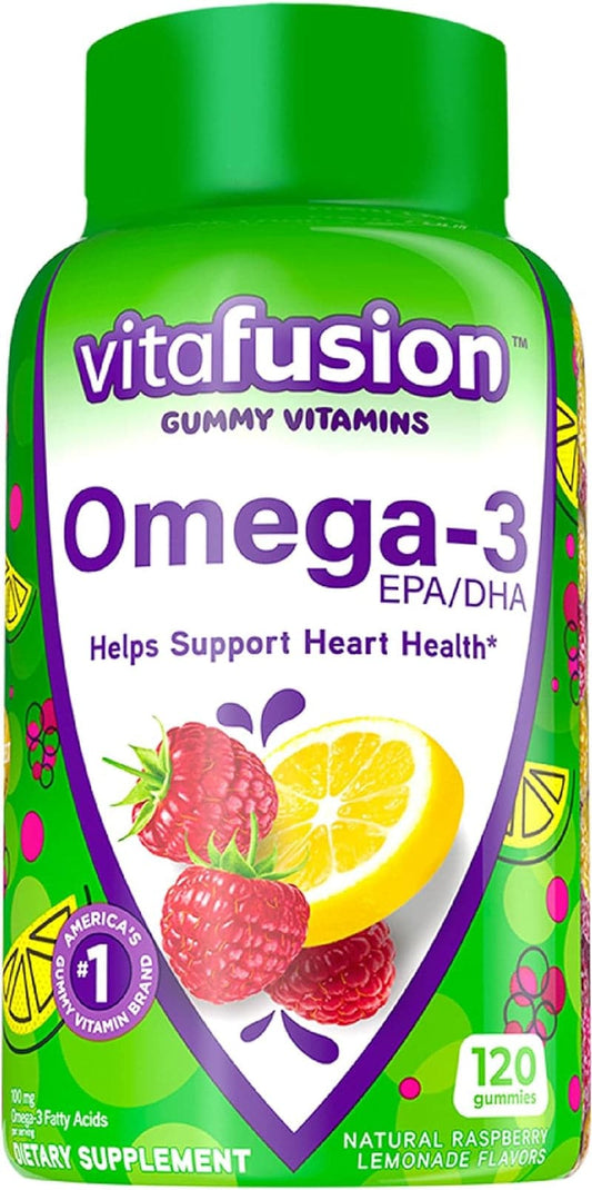 Vitafusion Omega-3 Gummy Vitamins, Berry Lemonade Flavored, Heart Health Vitamins(1) with Omega 3 EPA/DHA and Vitamins A, C, D and E, America’S Number 1 Vitamin Brand, 60 Day Supply, 120 Count