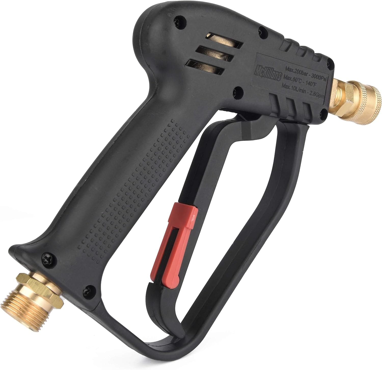 Mckillans® Short Pressure Washer Gun with Replacement M22 Inlet- High Pressure Water Handle with 1/4” Quick Connector Coupler - Power Washer Gun Compatible with Foam Cannon - Car Wash Foam Gun