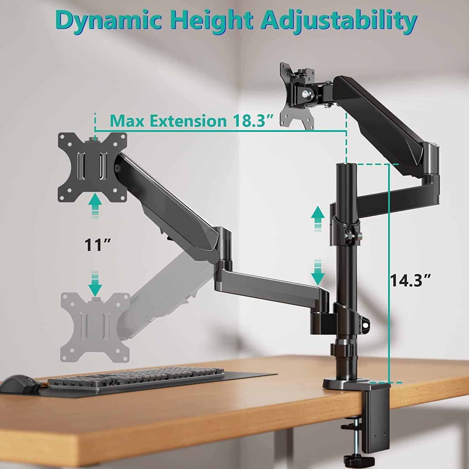 WALI Dual Monitor Stand, 13-32 Inch Adjustable Spring Monitor Mount for Desk Holds Max 17.6 Lbs Screens, Swivel Vesa Bracket with C Clamp, Grommet Mounting, Monitor Arms for 2 Monitor(Gsdm002)