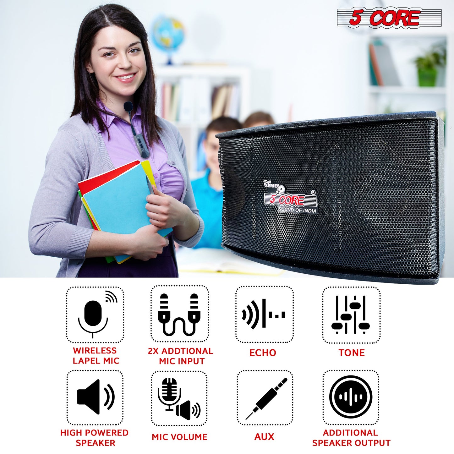 5Core Voice Amplifier 200W Portable PA Speaker System + Wireless