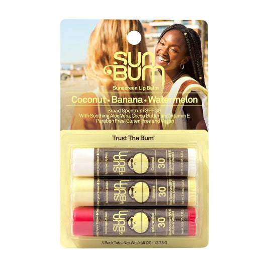 Sun Bum SPF 30 Sunscreen Lip Balm | Vegan and Cruelty Free Broad Spectrum UVA/UVB Lip Care with Aloe and Vitamin E for Moisturized Lips | Variety Pack |0.15 Ounce (Pack of 3)