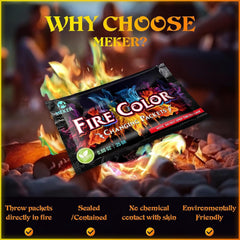 MEKER Fire Color Changing Packets - Fire Pit, Campfires, Outdoor Fireplaces, Bonfire - Magic Colorful Changing Fire - Perfect Fire Camping Accessories for Kids & Adults (12 Pack)