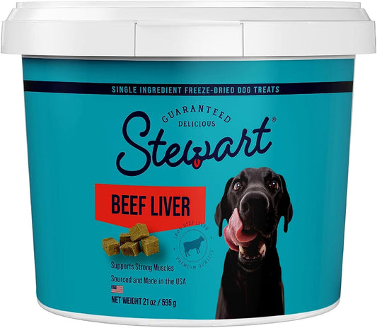 Stewart Freeze Dried Dog Treats, Beef Liver, Salmon, Chicken Liver & Chicken Breast, 4 Oz, 12 Oz, 14 Oz, 21 Oz, Resealable Tub, Grain Free & Gluten Free, Single Ingredient, Dog Training Treats