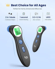 Forehead Thermometer for Adults and Kids, Digital Infrared Thermometer for Home with Fever Alarm, FSA HSA Eligible,1S Reading and 3-Color Indicator, No-Touch, Accurate