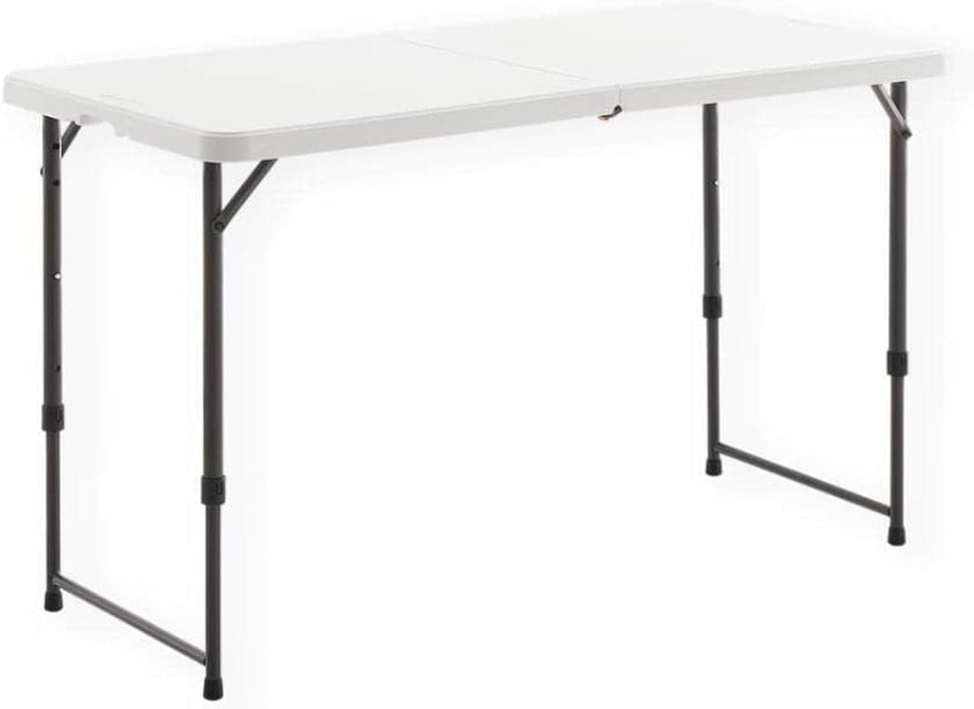 4 Foot Height Adjustable Fold - In - Half Table with Carrying Handle, Easy Folding and Storage, Indoor Outdoor Use, White, 4Ft_Straight Legs - Camel Supplies