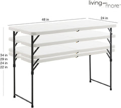 4 Foot Height Adjustable Fold - In - Half Table with Carrying Handle, Easy Folding and Storage, Indoor Outdoor Use, White, 4Ft_Straight Legs - Camel Supplies