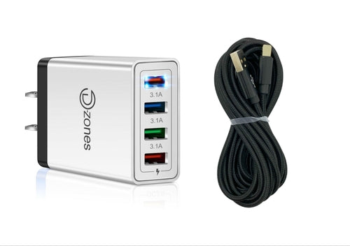 4 Port Wall Charger with 10 FT Charger Compatible for Iphone