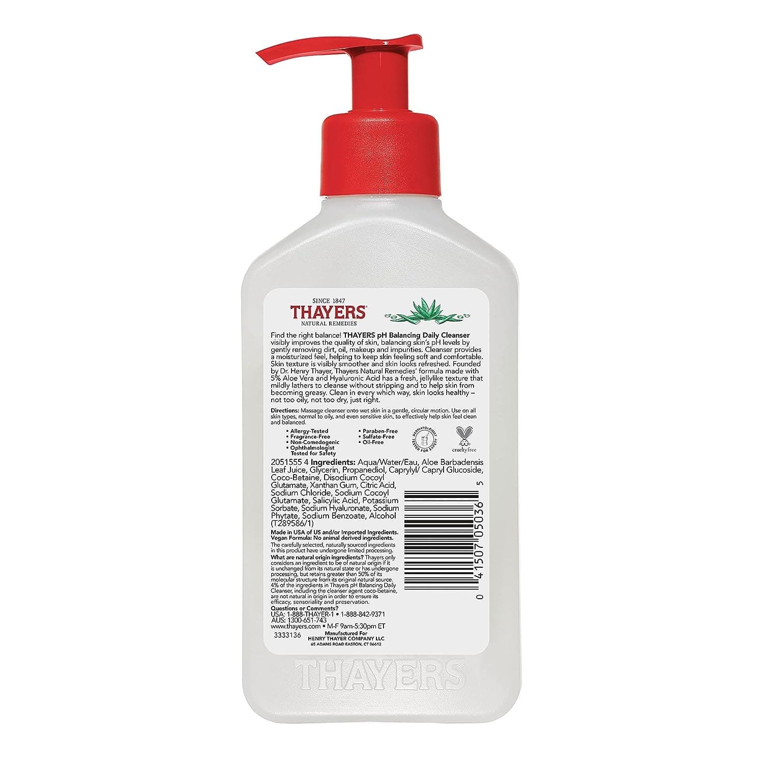 THAYERS Ph Balancing Daily Cleanser, Face Wash with Aloe Vera, Gentle and Hydrating Skin Care for Dry, Oily, or Acne Prone Skin, 8 FL Oz.