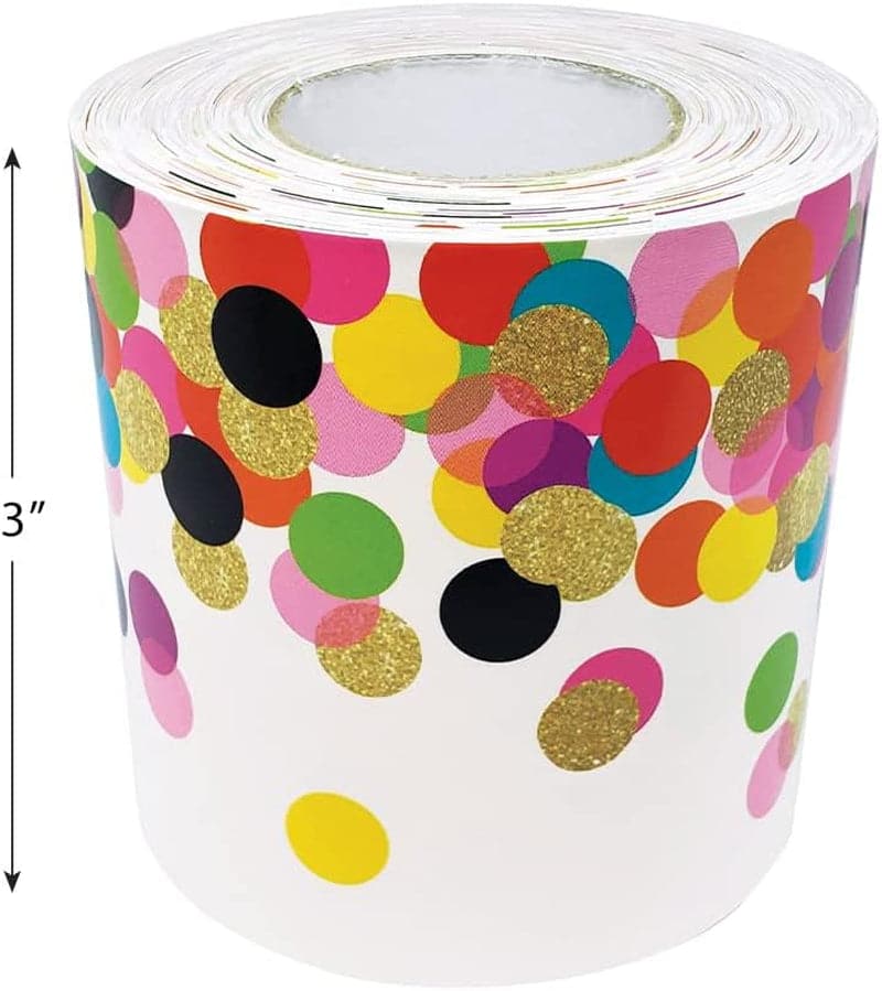 Teacher Created Resources Confetti Straight Rolled Border Trim - 50Ft - Decorate Bulletin Boards, Walls, Desks, Windows, Doors, Lockers, Schools, Classrooms, Homeschool & Offices