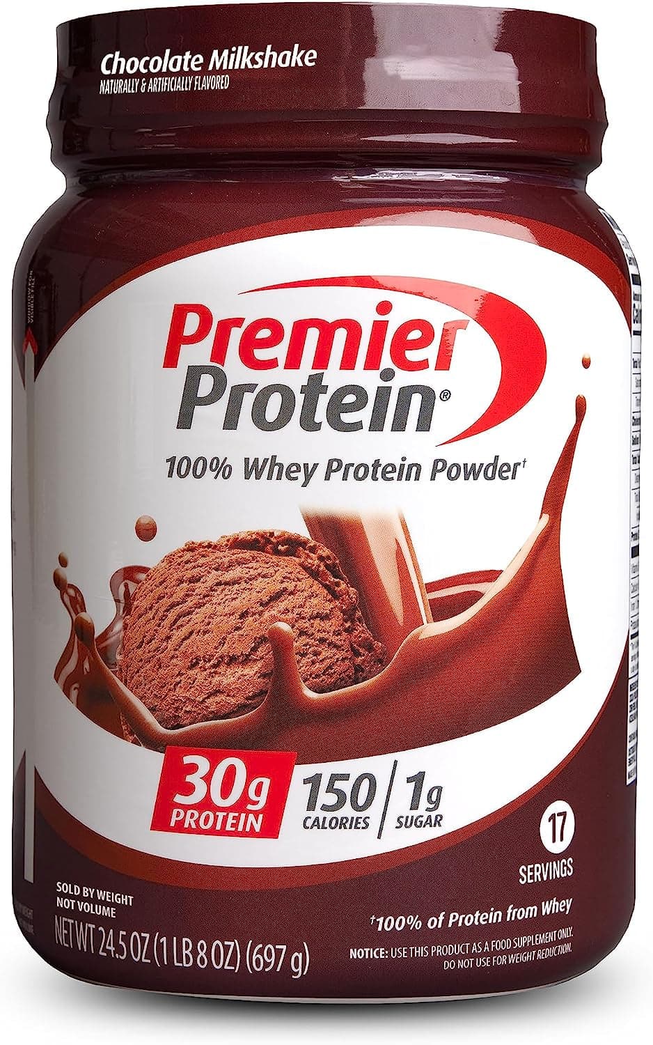 Premier Protein Powder, Chocolate Milkshake, 30G Protein, 1G Sugar, 100% Whey Protein, Keto Friendly, No Soy Ingredients, Gluten Free, 17 Servings, 23.9 Ounce (Pack of 1)