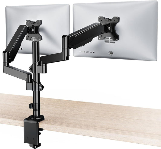 WALI Dual Monitor Stand, 13-32 Inch Adjustable Spring Monitor Mount for Desk Holds Max 17.6 Lbs Screens, Swivel Vesa Bracket with C Clamp, Grommet Mounting, Monitor Arms for 2 Monitor(Gsdm002)