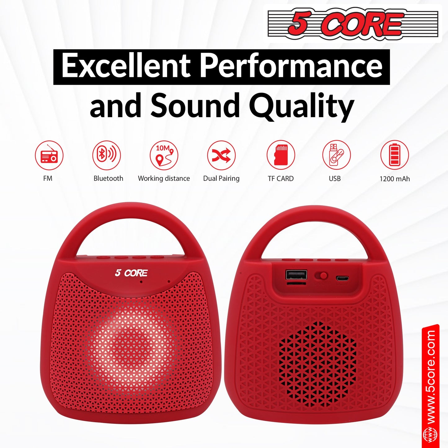 5Core Outdoor Bluetooth Speaker Wireless Portable Waterproof for Patio