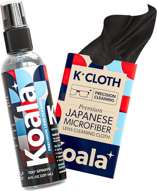 Koala Eyeglass Lens Cleaner Spray Kit | (1X) Glasses Cleaner Bottle + (1X) Microfiber Cloth | Alcohol Free Eyeglasses, Screen, and Camera Cleaning Kit | Made in USA (2 Piece Set)