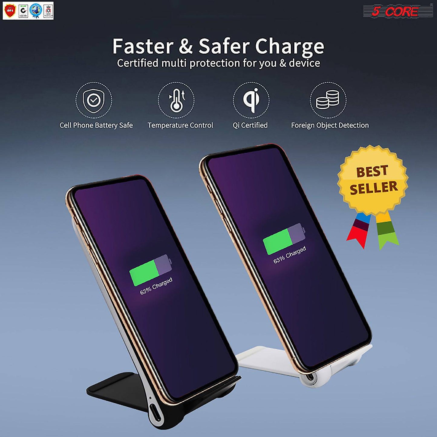 5Core Fast Wireless Charger Phone 2Pack Qi Certified 10W Cellphone