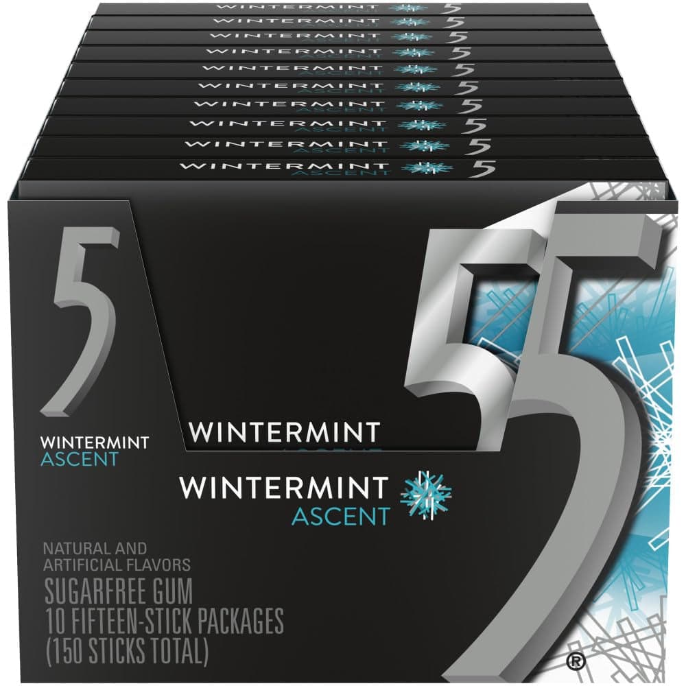 5 GUM Wintergreen Ascent Sugar Free Chewing Gum Bulk, 15 Stick Box (Pack of 10) - Camel Supplies