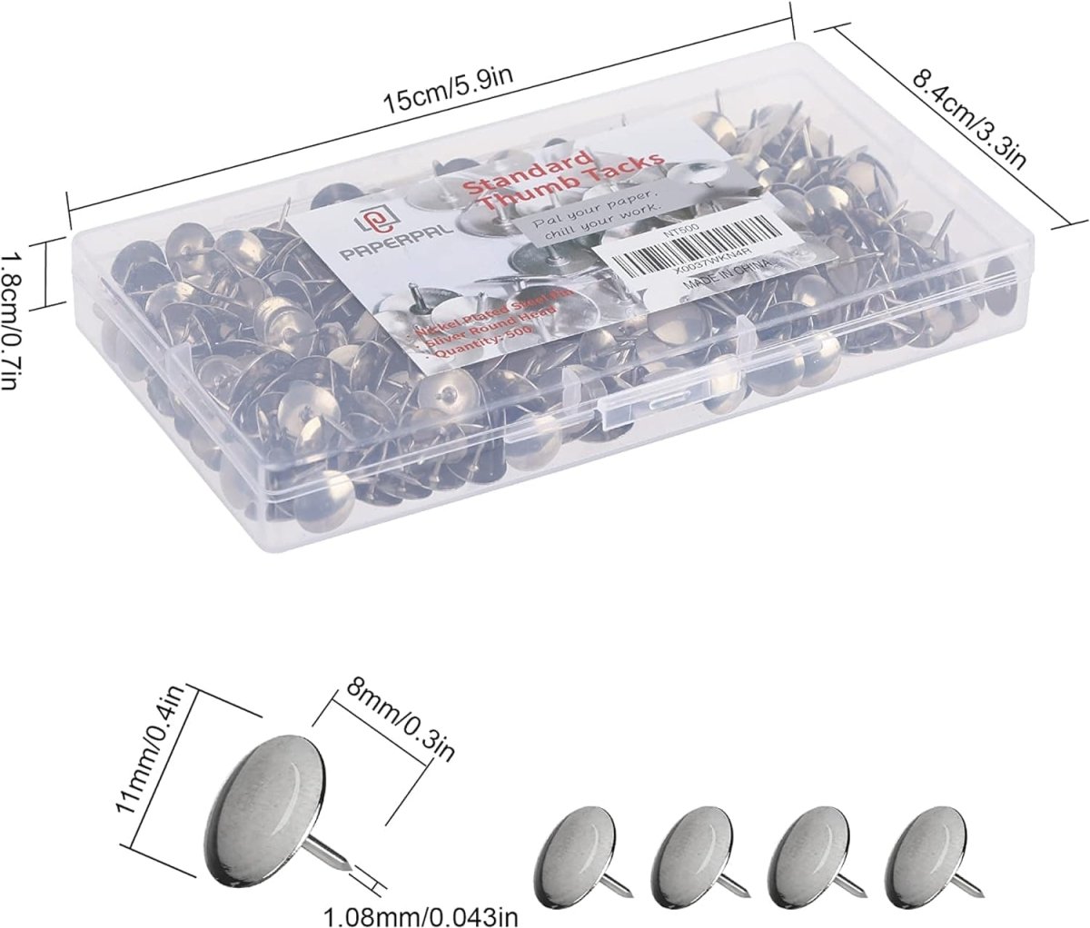 500 Standard Thumbtacks for Cork Board, Flat Thumb Tacks for Posters, Bulletin Board Tacks, Metal Pushpins for Office School & Personal Use - Camel Supplies