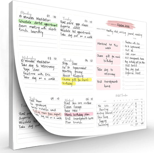 52 Sheets Weekly Planner Pad Undated Essentials for Productivity 10" X 8" - Tear off 100 GSM Paper - to Do List with PP Protection for Student Office and Home - Built - In Habit & Goals Tracker - Camel Supplies