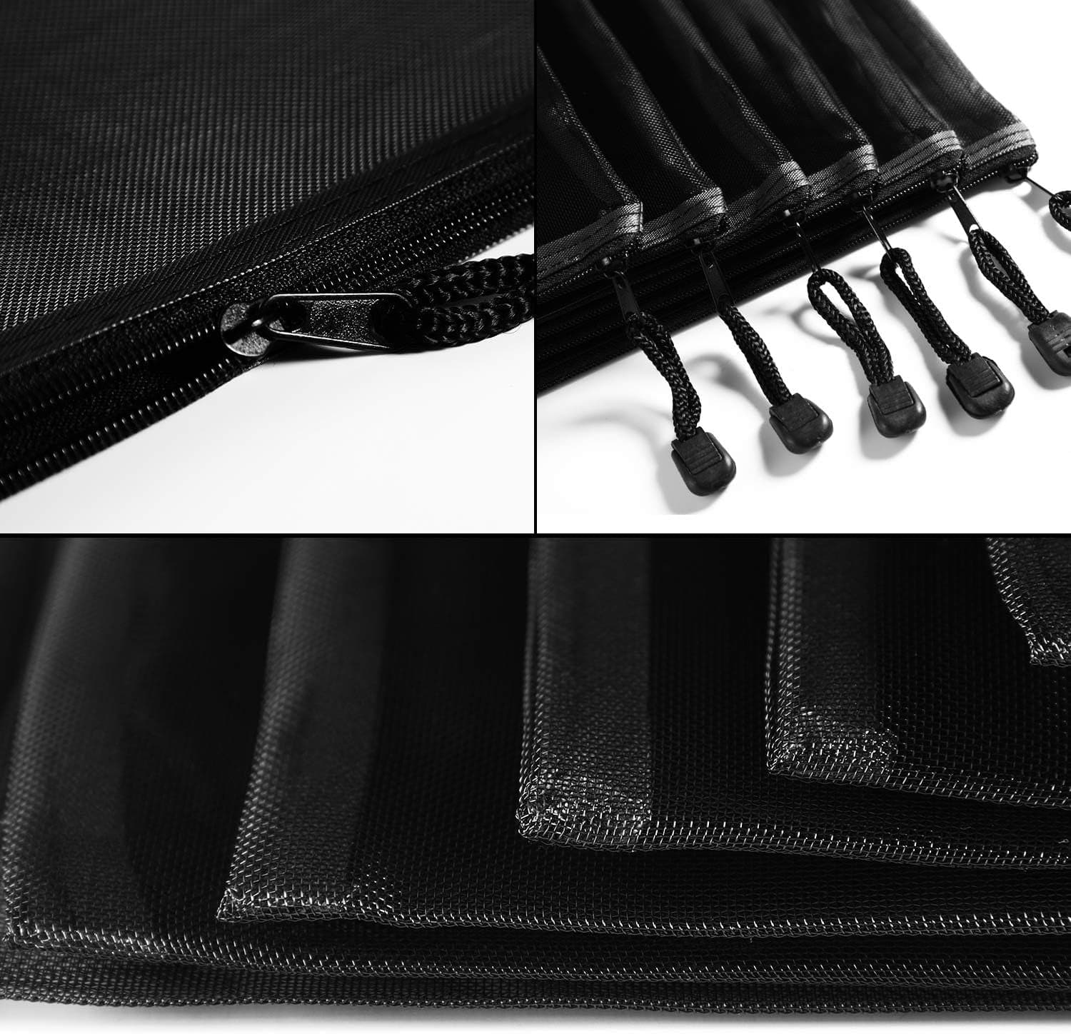 Outus 15 Pieces Mesh Bags Black Mesh Zipper Pouch Makeup Bags Cosmetic Travel Organizer Bags Pencil Case (Black, 9.5 X 7.1 Inches)