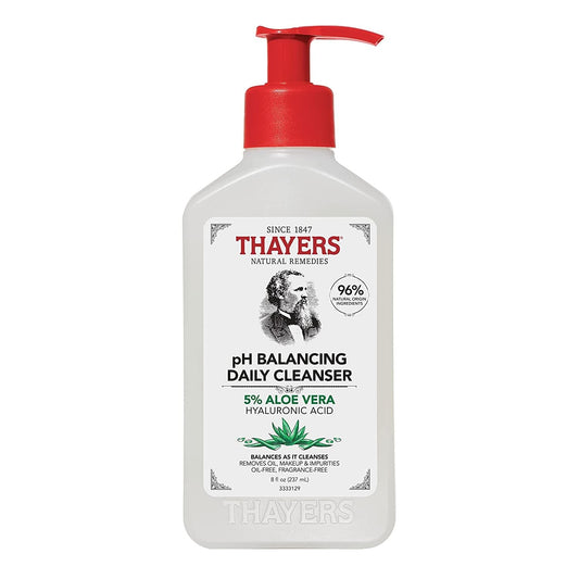 THAYERS Ph Balancing Daily Cleanser, Face Wash with Aloe Vera, Gentle and Hydrating Skin Care for Dry, Oily, or Acne Prone Skin, 8 FL Oz.