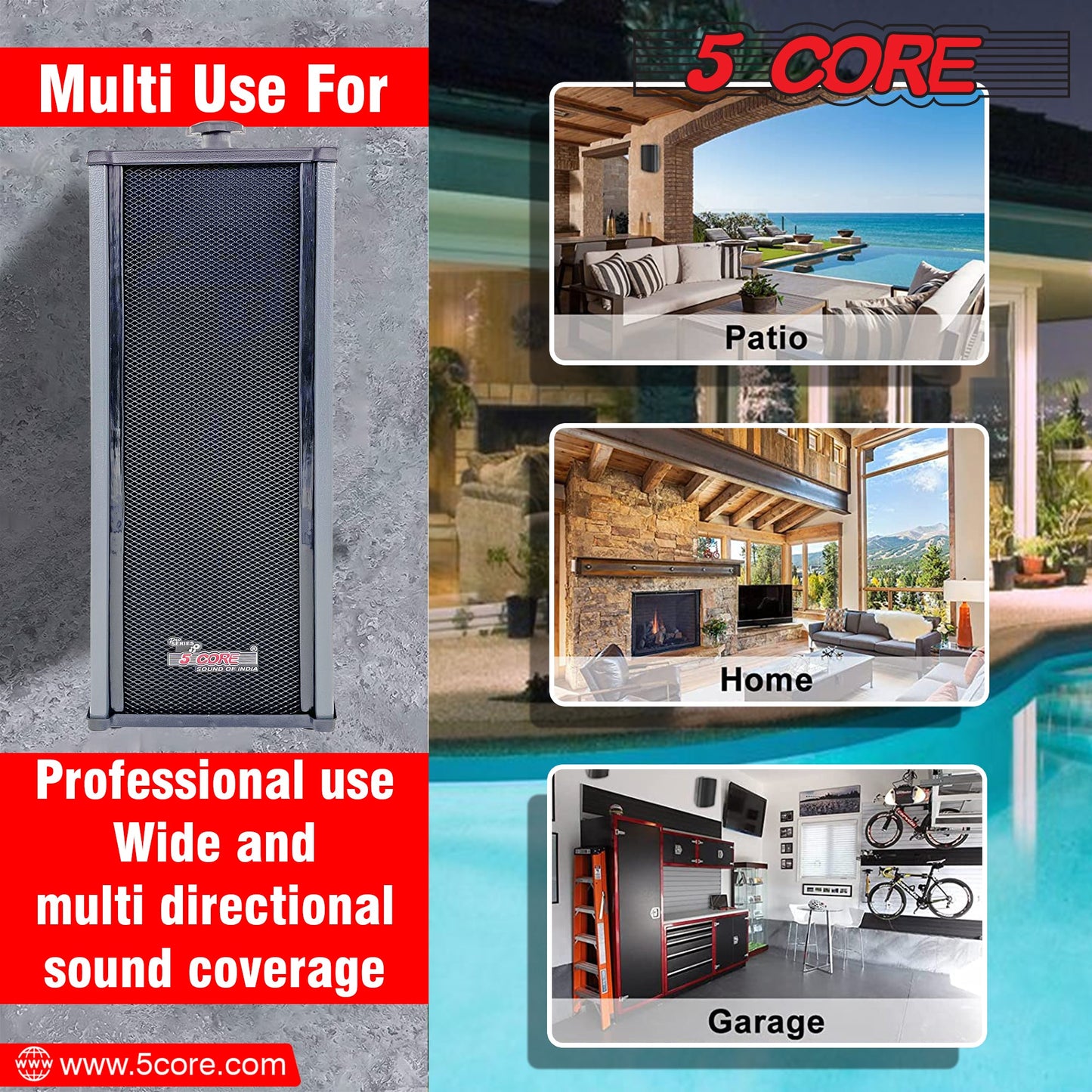 5Core Outdoor Speakers Stereo In Wall 100W Peak Passive Home Audio