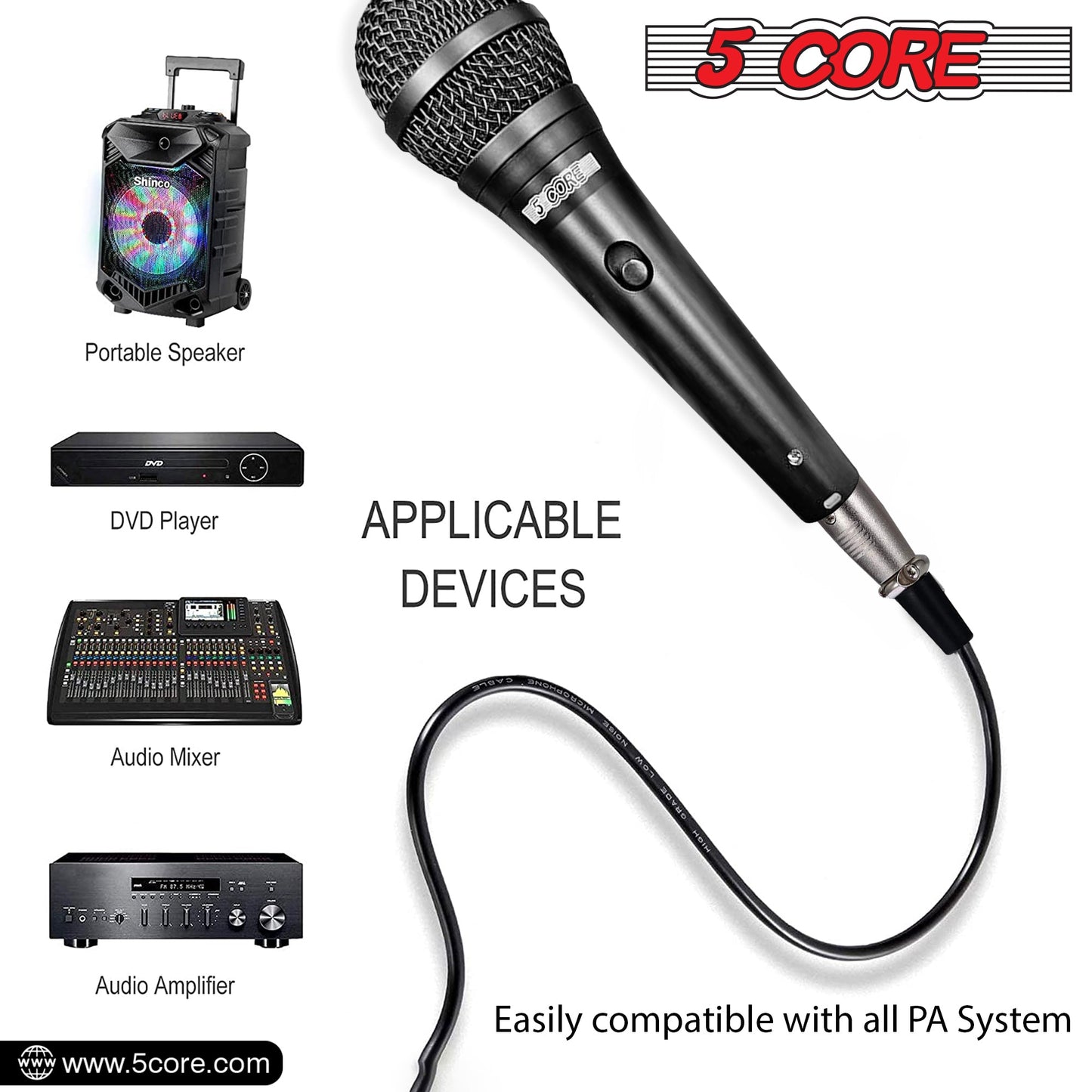 5Core XLR Microphone Dynamic Mic Karaoke Singing Studio Microfono