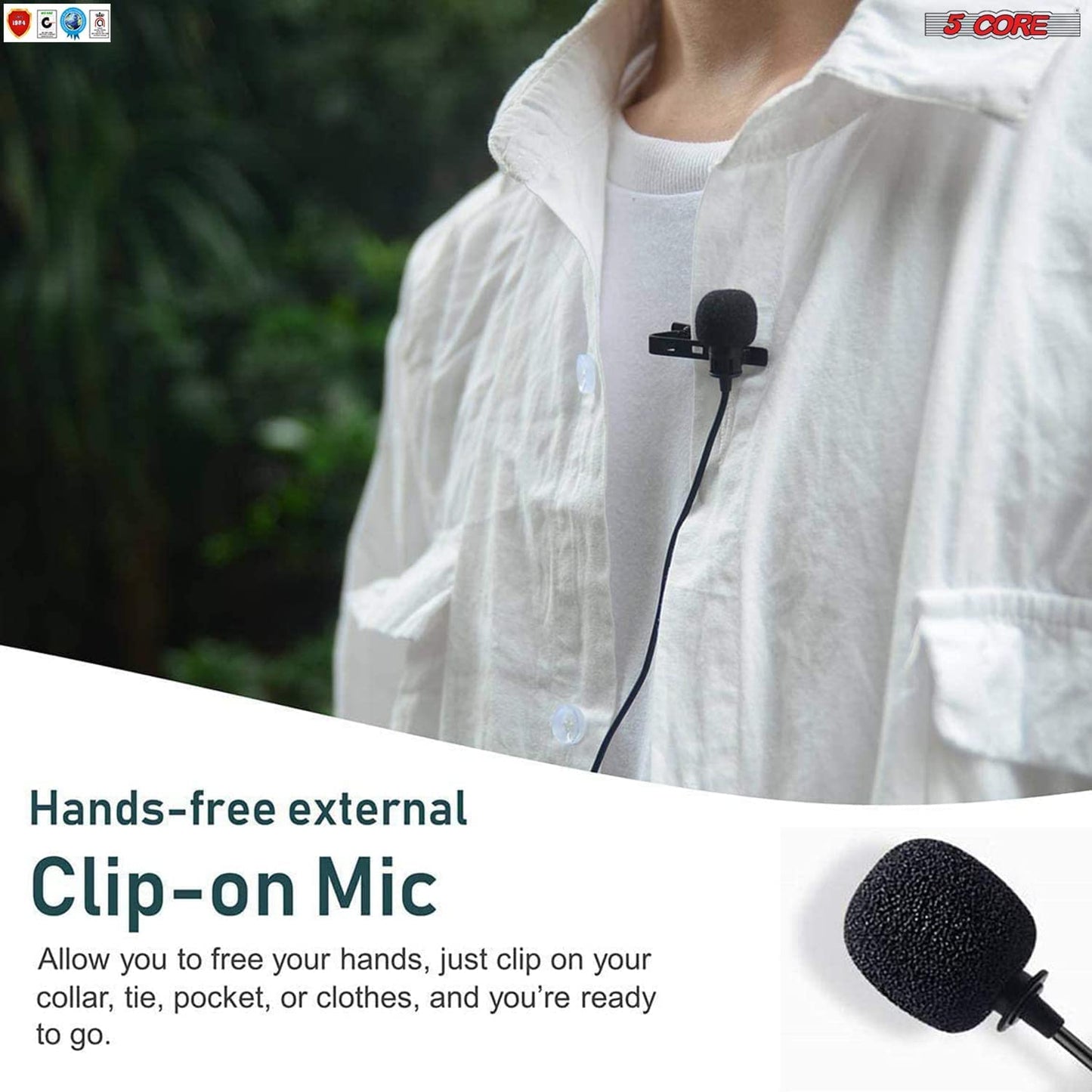 5Core Lavalier Microphone Clip On Professional Grade 3.5mm Lav Lapel