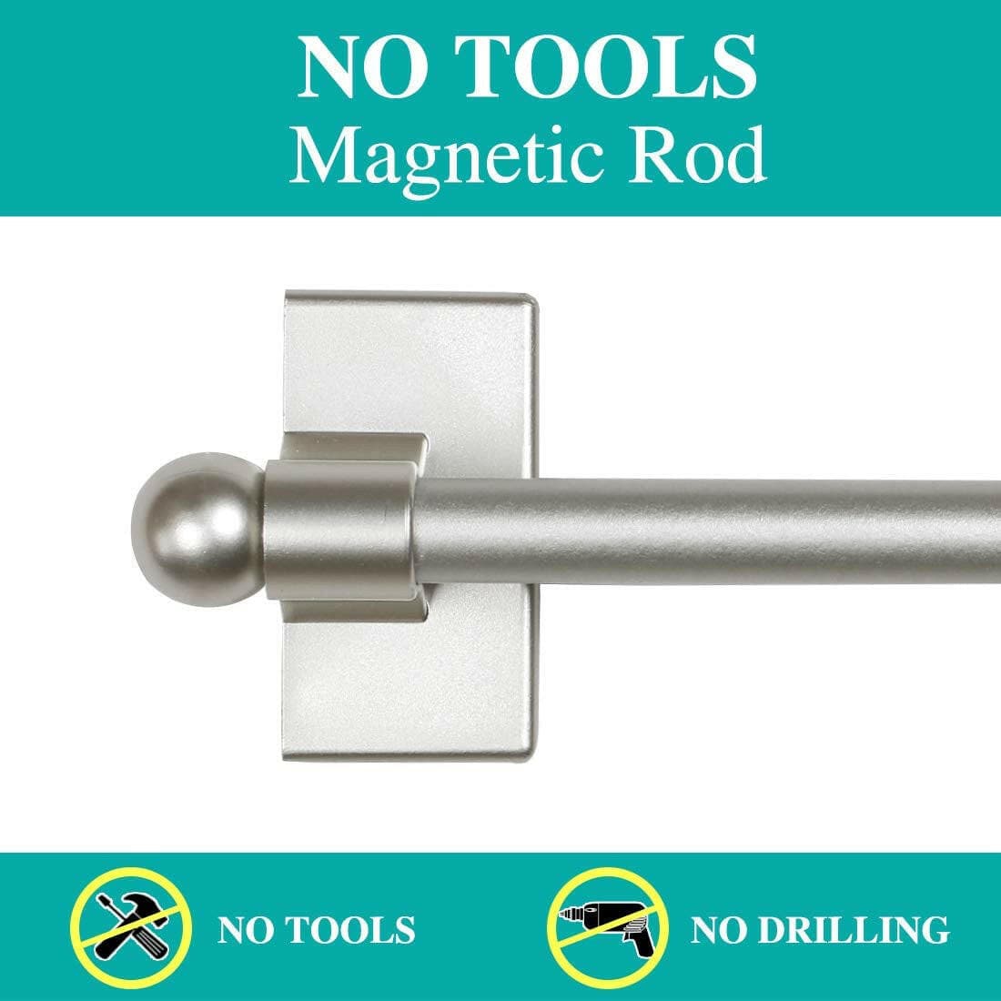 Turquoize 2 Pack Magnetic Curtain Rods for Metal Doors with Adjustable Length,Extends from 16 Inch to 28 Inch Magnetic Cafe Curtain Rod, Easy Installation for Any Steel Spaces, Nickel, 2 Pack