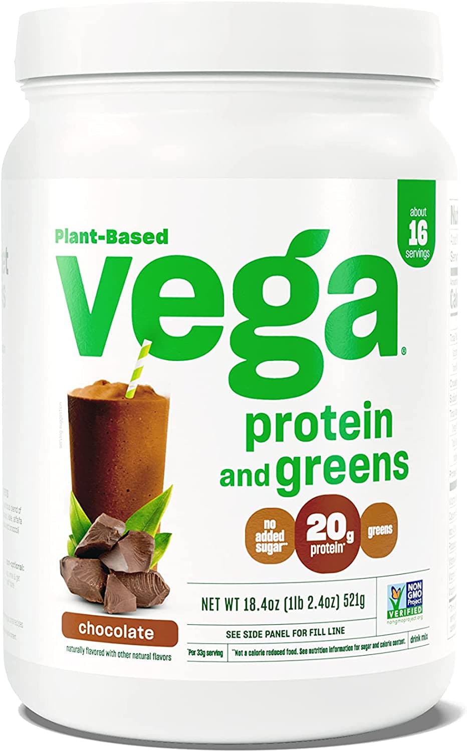 Vega Protein and Greens Protein Powder, Chocolate - 20G Plant Based Protein plus Veggies, Vegan, Non GMO, Pea Protein for Women and Men, 1.2 Lbs (Packaging May Vary)