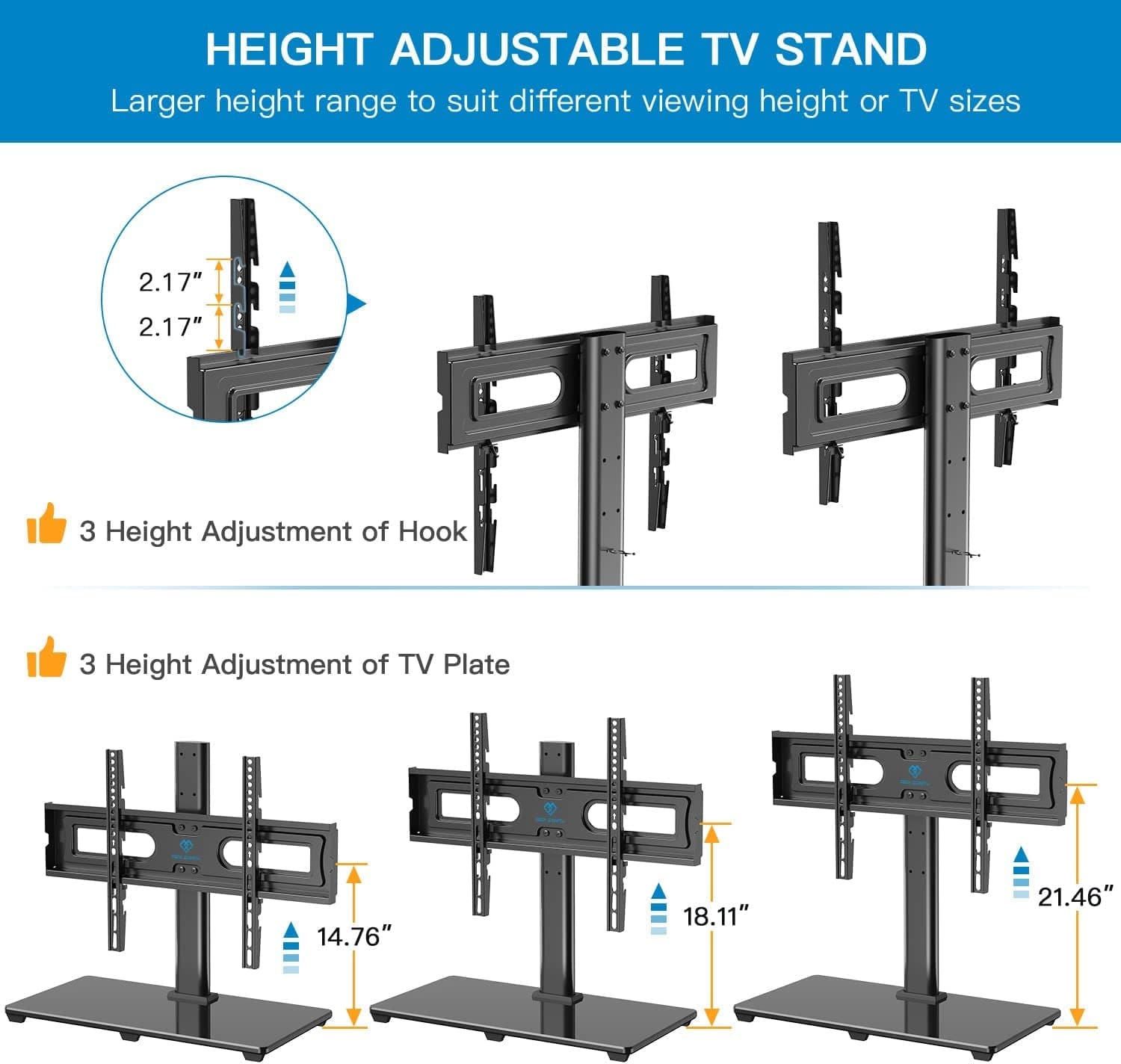 PERLESMITH Universal TV Stand Table Top TV Base for 32-80 Inch LCD LED OLED 4K Flat Screen Tvs-Height Adjustable TV Mount Stand with Tempered Glass Base, VESA 600X400Mm, Holds up to 99Lbs,Pstvs11