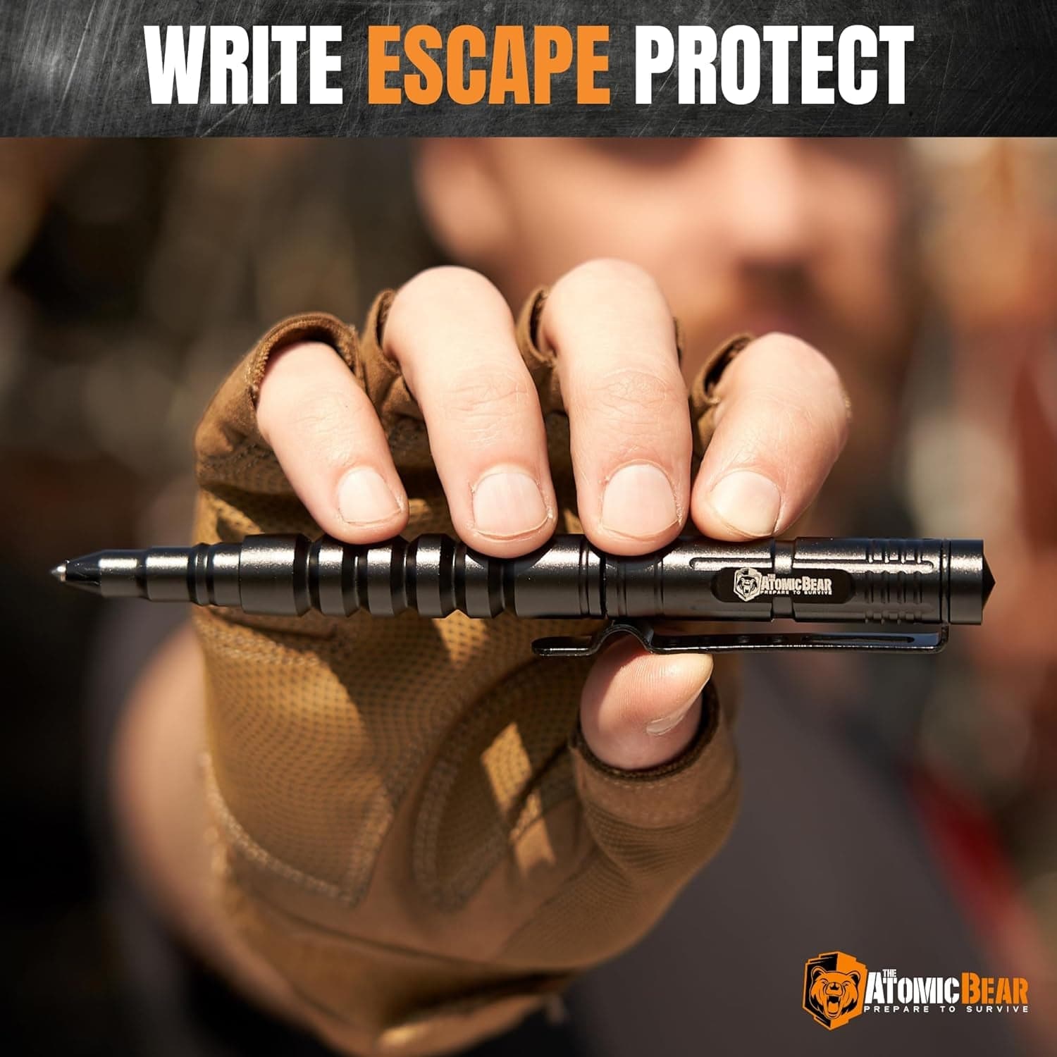 The Atomic Bear Tactical Pen - Pen with Window Breaker - Used in Police and Military Gear - Ballpoint Pens with Free 2Nd Ink Refill